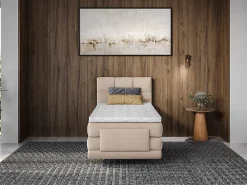 Ensemble complet boxspring tête de lit capitonnée + sommiers relaxation électrique + matelas + surmatelas - 100 x 200 cm - Tissu -><noscript><img width=