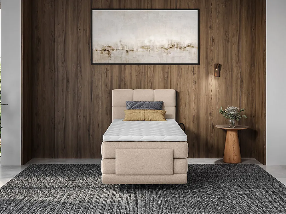 Ensemble complet boxspring tête de lit capitonnée + sommiers relaxation électrique + matelas + surmatelas - 100 x 200 cm - Tissu ->Vente-unique Best