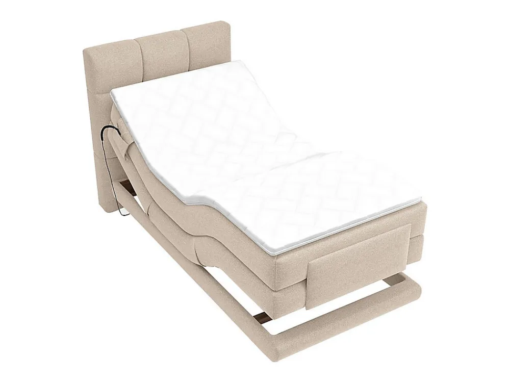 Ensemble complet boxspring tête de lit capitonnée + sommiers relaxation électrique + matelas + surmatelas - 100 x 200 cm - Tissu ->Vente-unique Best