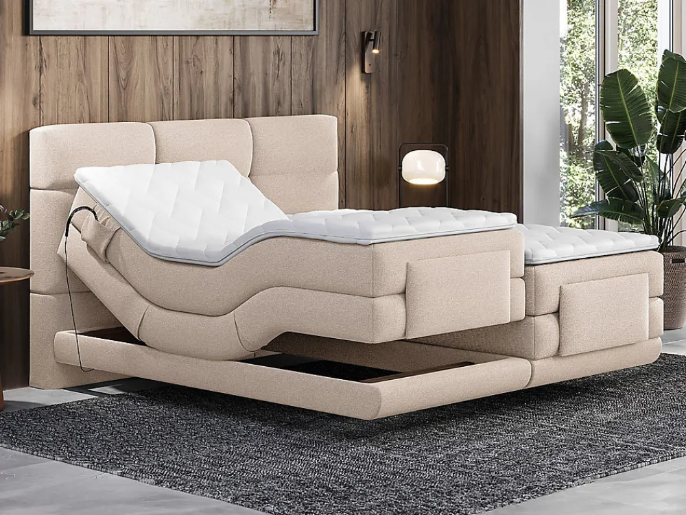 Ensemble complet boxspring tête de lit capitonnée + sommiers relaxation électrique + matelas + surmatelas - 2 x 80 x 200 cm ->Vente-unique Best