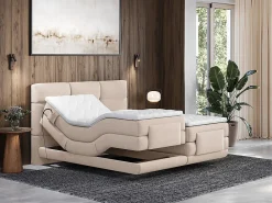 Ensemble complet boxspring tête de lit capitonnée + sommiers relaxation électrique + matelas + surmatelas - 2 x 80 x 200 cm -><noscript><img width=