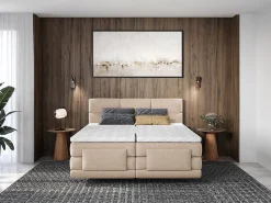 Ensemble complet boxspring tête de lit capitonnée + sommiers relaxation électrique + matelas + surmatelas - 2 x 80 x 200 cm -><noscript><img width=