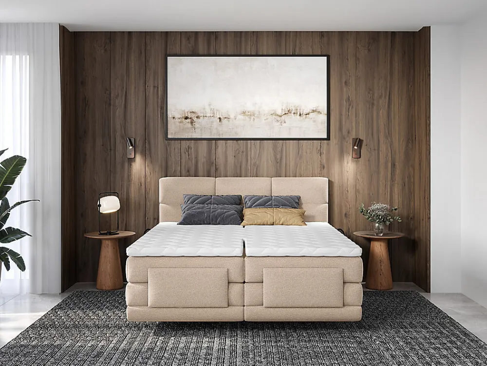 Ensemble complet boxspring tête de lit capitonnée + sommiers relaxation électrique + matelas + surmatelas - 2 x 80 x 200 cm ->Vente-unique Best