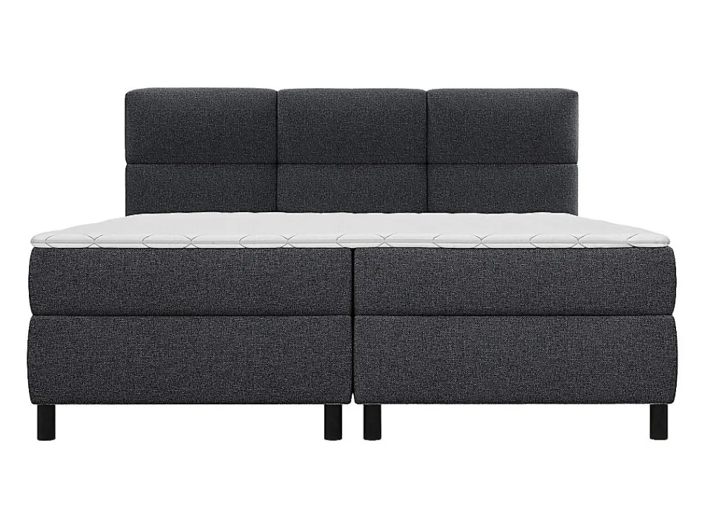 Ensemble complet boxspring tête de lit capitonnée + sommiers + matelas + surmatelas - 2 x 90 x 200 cm - Tissu - Anthracite - LODI>Vente-unique Clearance