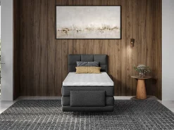 Vente-unique Ensemble complet boxspring tête de lit capitonnée + sommiers relaxation électrique + matelas + surmatelas - 100 x 200 cm - Tissu -* Lit Simple