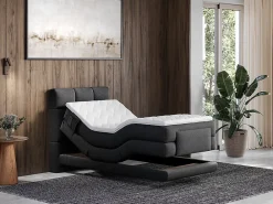 Vente-unique Ensemble complet boxspring tête de lit capitonnée + sommiers relaxation électrique + matelas + surmatelas - 100 x 200 cm - Tissu -* Lit Simple