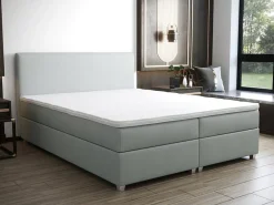 Vente-unique Ensemble complet boxspring tête de lit + sommier + matelas + surmatelas - 180 x 200 cm - Tissu - Gris clair - ONAN de YSMÉE* Lit Double