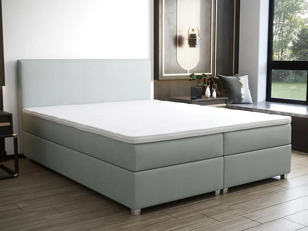 Vente-unique Ensemble complet boxspring tête de lit + sommier + matelas + surmatelas - 180 x 200 cm - Tissu - Gris clair - ONAN de YSMÉE* Lit Double