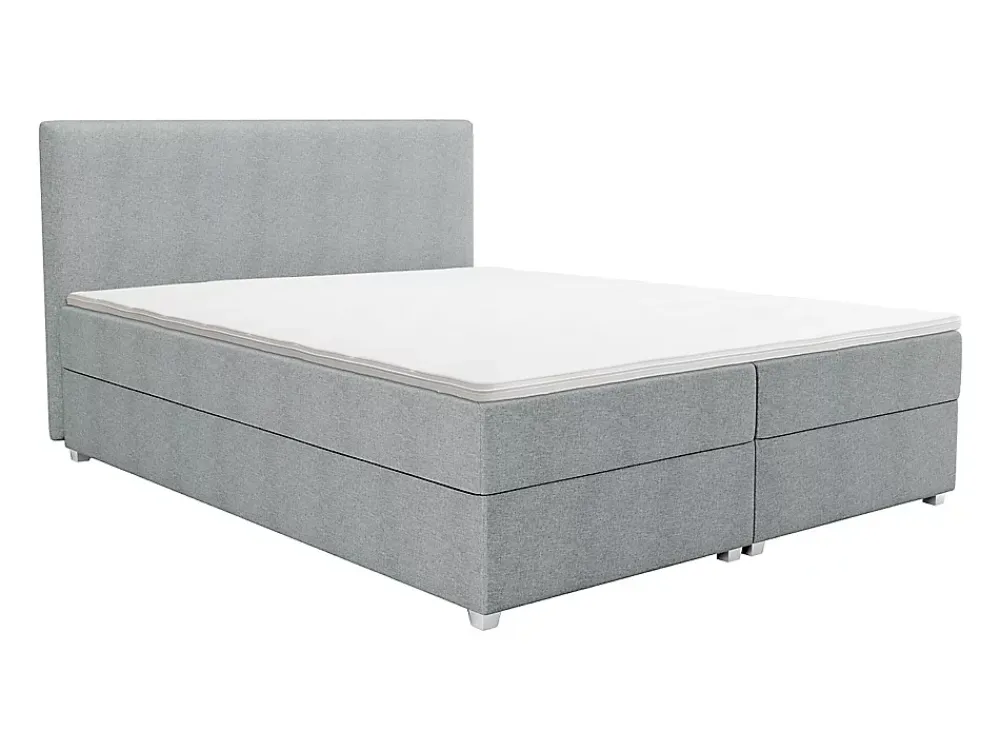 Vente-unique Ensemble complet boxspring tête de lit + sommier + matelas + surmatelas - 180 x 200 cm - Tissu - Gris clair - ONAN de YSMÉE* Lit Double