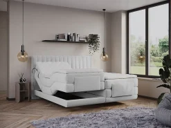 Vente-unique Ensemble complet boxspring tête de lit coutures verticales + sommiers relaxation électrique + matelas + surmatelas - 2 x 90 x 200* Lit Double