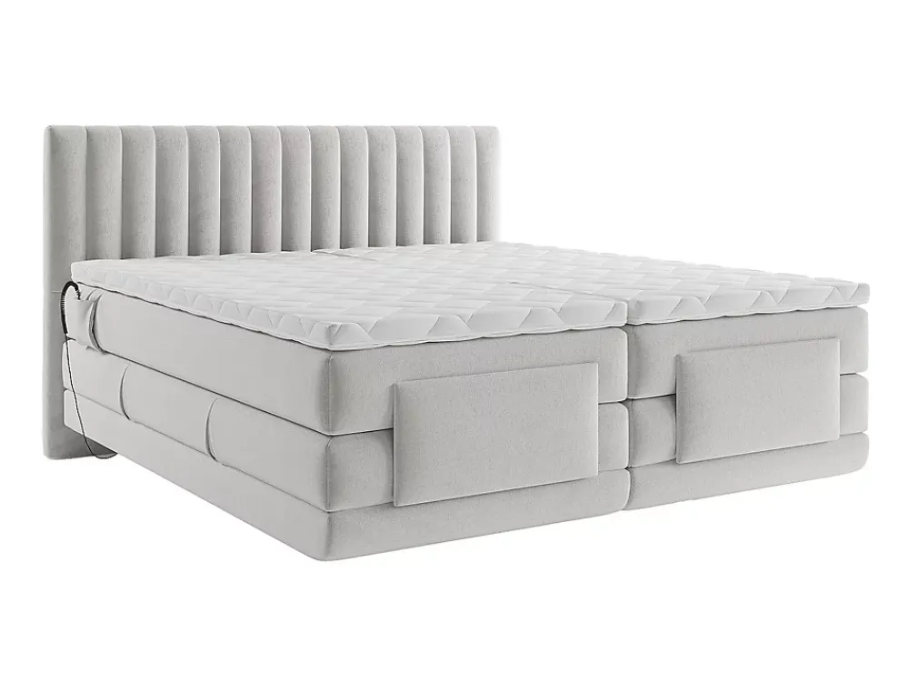 Vente-unique Ensemble complet boxspring tête de lit coutures verticales + sommiers relaxation électrique + matelas + surmatelas - 2 x 90 x 200* Lit Double