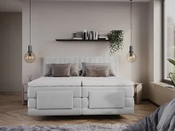 Vente-unique Ensemble complet boxspring tête de lit coutures verticales + sommiers relaxation électrique + matelas + surmatelas - 2 x 90 x 200* Lit Double