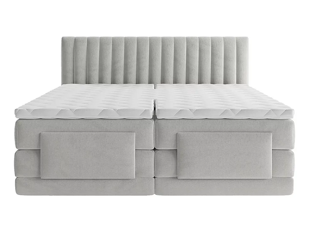 Vente-unique Ensemble complet boxspring tête de lit coutures verticales + sommiers relaxation électrique + matelas + surmatelas - 2 x 90 x 200* Lit Double