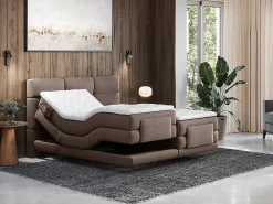 Ensemble complet boxspring tête de lit capitonnée + sommiers relaxation électrique + matelas + surmatelas - 2 x 80 x 200 cm -><noscript><img width=