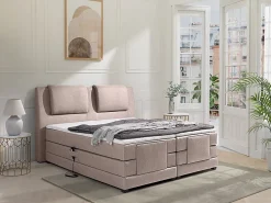 Vente-unique Ensemble complet boxspring tête de lit + sommiers relaxation électrique + matelas + surmatelas - 2 x 80 x 200 cm - Tissu - Beige* Lit Double