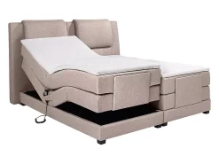Vente-unique Ensemble complet boxspring tête de lit + sommiers relaxation électrique + matelas + surmatelas - 2 x 80 x 200 cm - Tissu - Beige* Lit Double