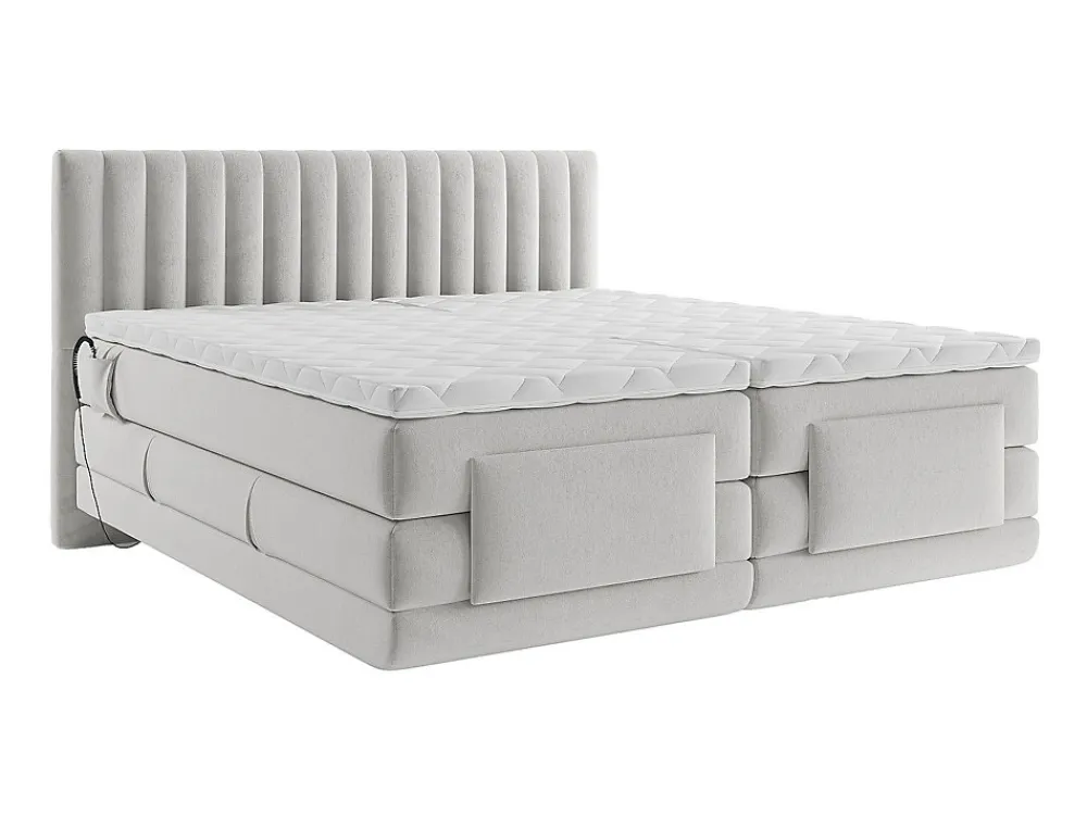 Ensemble complet boxspring tête de lit coutures verticales + sommiers relaxation électrique + matelas + surmatelas - 2 x 80 x 200>Vente-unique Online
