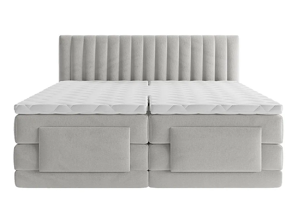 Ensemble complet boxspring tête de lit coutures verticales + sommiers relaxation électrique + matelas + surmatelas - 2 x 80 x 200>Vente-unique Online