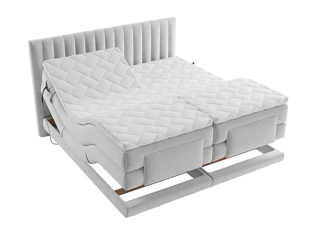 Ensemble complet boxspring tête de lit coutures verticales + sommiers relaxation électrique + matelas + surmatelas - 2 x 80 x 200>Vente-unique Online