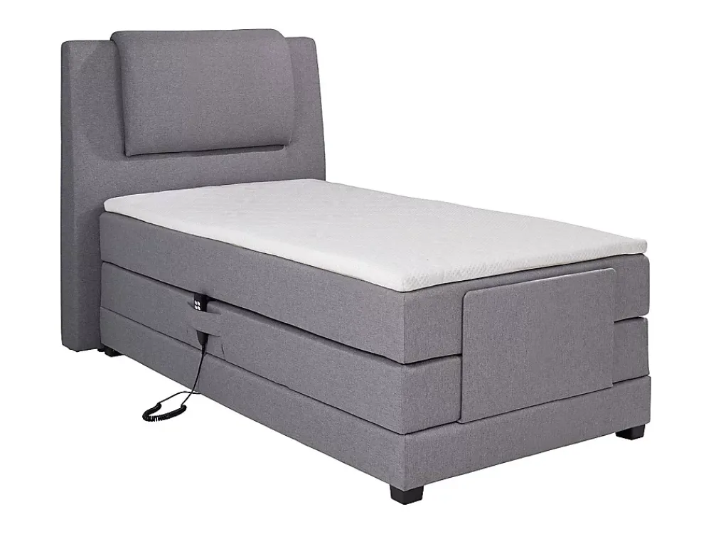 Vente-unique Ensemble complet boxspring tête de lit + sommiers relaxation électrique + matelas + surmatelas - 100 x 200 cm - Tissu - Gris clair* Lit Simple