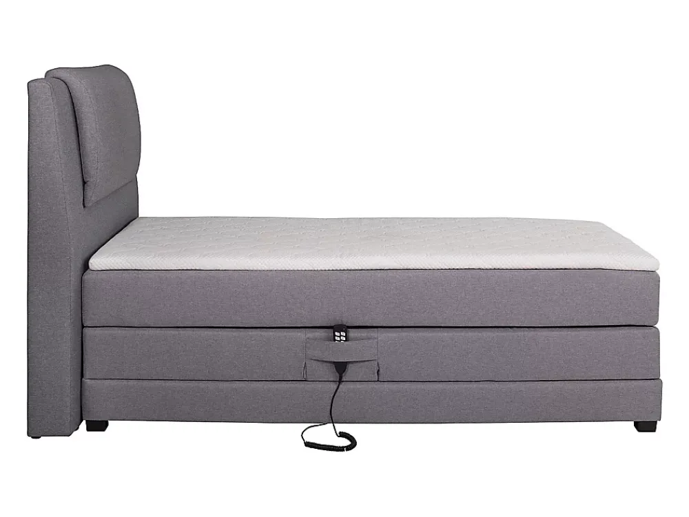 Vente-unique Ensemble complet boxspring tête de lit + sommiers relaxation électrique + matelas + surmatelas - 100 x 200 cm - Tissu - Gris clair* Lit Simple