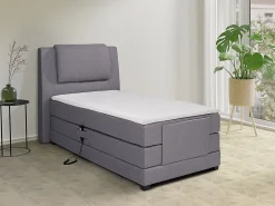 Vente-unique Ensemble complet boxspring tête de lit + sommiers relaxation électrique + matelas + surmatelas - 100 x 200 cm - Tissu - Gris clair* Lit Simple