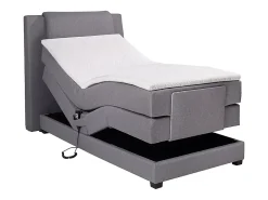 Vente-unique Ensemble complet boxspring tête de lit + sommiers relaxation électrique + matelas + surmatelas - 100 x 200 cm - Tissu - Gris clair* Lit Simple