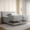 Vente-unique Ensemble complet boxspring tête de lit + sommiers relaxation électrique + matelas + surmatelas - 2 x 90 x 200 cm - Tissu - Gris* Lit Double