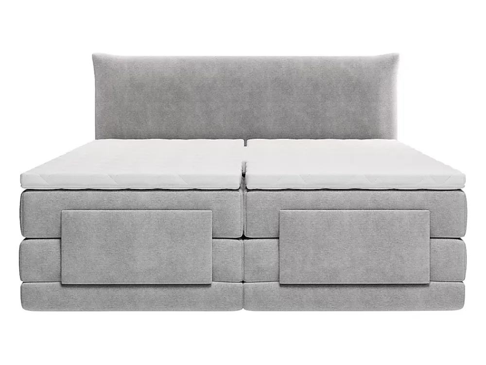 Vente-unique Ensemble complet boxspring tête de lit + sommiers relaxation électrique + matelas + surmatelas - 2 x 90 x 200 cm - Tissu - Gris* Lit Double