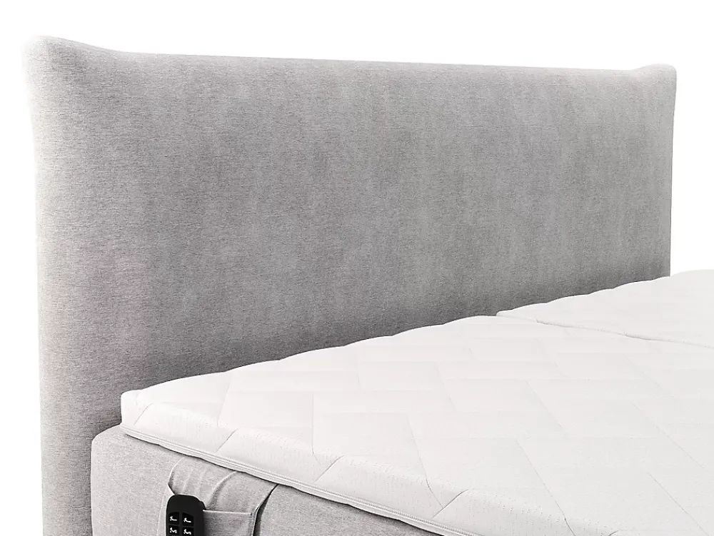 Vente-unique Ensemble complet boxspring tête de lit + sommiers relaxation électrique + matelas + surmatelas - 2 x 90 x 200 cm - Tissu - Gris* Lit Double
