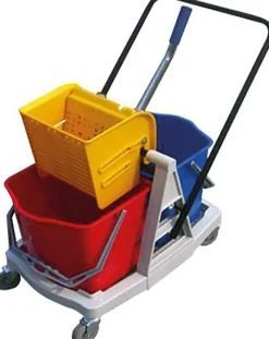 Ensemble complet chariot lavage 2 x 15L + presse + monture a  plat + 2 franges + manche>Le Plus De L'Entretien Sale