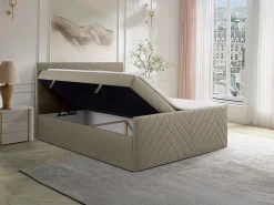 Ensemble complet literie déco tête de lit + sommiers coffre + matelas + surmatelas - 160 x 200 cm - Velours - Taupe - MAKANA de>Vente-unique Outlet