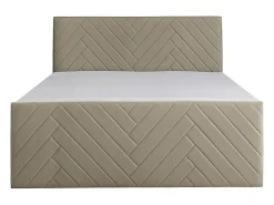 Ensemble complet literie déco tête de lit + sommiers coffre + matelas + surmatelas - 160 x 200 cm - Velours - Taupe - MAKANA de><noscript><img width=