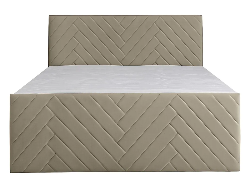 Vente-unique Ensemble complet literie déco tête de lit + sommiers coffre + matelas + surmatelas - 180 x 200 cm - Velours - Taupe - MAKANA de* Lit Avec Rangement