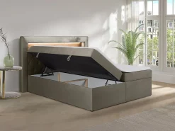 Ensemble complet literie déco tête de lit avec led + sommiers coffre + matelas + surmatelas - 180 x 200 cm - Velours - Taupe ->Vente-unique Hot
