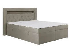 Ensemble complet literie déco tête de lit avec led + sommiers coffre + matelas + surmatelas - 180 x 200 cm - Velours - Taupe -><noscript><img width=