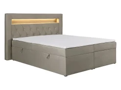 Ensemble complet literie déco tête de lit avec led + sommiers coffre + matelas + surmatelas - 180 x 200 cm - Velours - Taupe -><noscript><img width=
