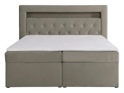 Ensemble complet literie déco tête de lit avec led + sommiers coffre + matelas + surmatelas - 180 x 200 cm - Velours - Taupe -><noscript><img width=