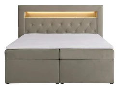 Ensemble complet literie déco tête de lit avec led + sommiers coffre + matelas + surmatelas - 180 x 200 cm - Velours - Taupe -><noscript><img width=