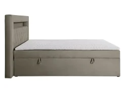 Ensemble complet literie déco tête de lit avec led + sommiers coffre + matelas + surmatelas - 180 x 200 cm - Velours - Taupe -><noscript><img width=