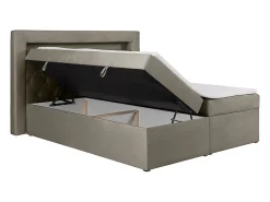 Ensemble complet literie déco tête de lit avec led + sommiers coffre + matelas + surmatelas - 180 x 200 cm - Velours - Taupe -><noscript><img width=