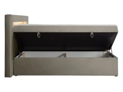 Ensemble complet literie déco tête de lit avec led + sommiers coffre + matelas + surmatelas - 180 x 200 cm - Velours - Taupe -><noscript><img width=