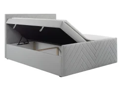 Ensemble complet literie déco tête de lit + sommiers coffre + matelas + surmatelas - 180 x 200 cm - Velours - Gris clair - MAKANA><noscript><img width=