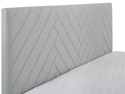 Ensemble complet literie déco tête de lit + sommiers coffre + matelas + surmatelas - 180 x 200 cm - Velours - Gris clair - MAKANA><noscript><img width=