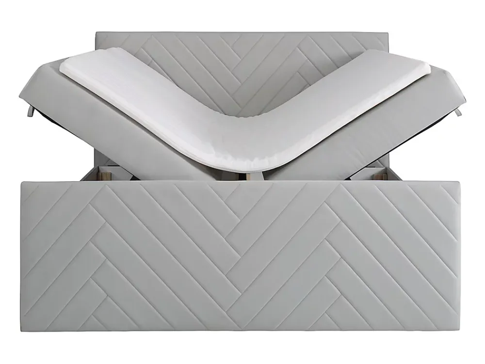 Vente-unique Ensemble complet literie déco tête de lit + sommiers coffre + matelas + surmatelas - 160 x 200 cm - Velours - Gris clair - MAKANA* Lit Avec Rangement