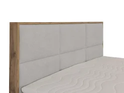 Vente-unique Ensemble complet literie déco tête de lit encadré bois + sommiers coffre + matelas + surmatelas - 180 x 200 cm - Tissu - Gris* Lit Avec Rangement