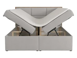 Vente-unique Ensemble complet literie déco tête de lit encadré bois + sommiers coffre + matelas + surmatelas - 180 x 200 cm - Tissu - Gris* Lit Avec Rangement