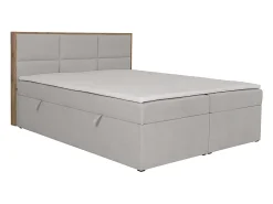 Vente-unique Ensemble complet literie déco tête de lit encadré bois + sommiers coffre + matelas + surmatelas - 180 x 200 cm - Tissu - Gris* Lit Avec Rangement