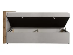 Vente-unique Ensemble complet literie déco tête de lit encadré bois + sommiers coffre + matelas + surmatelas - 180 x 200 cm - Tissu - Gris* Lit Avec Rangement