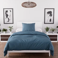 Ensemble couette et parure 5 Pièces BOHEME bleu canard pour lit en 90x190 cm, par>Soleil D'Ocre Discount
